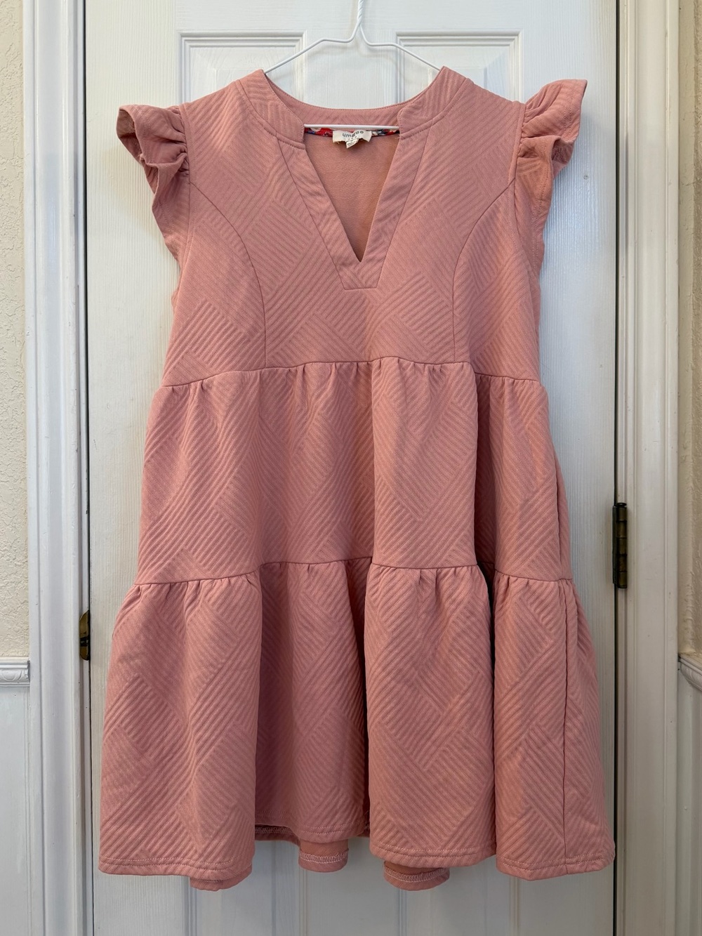 Umgee Blush Pink v-Neck Textured Tiered Dress